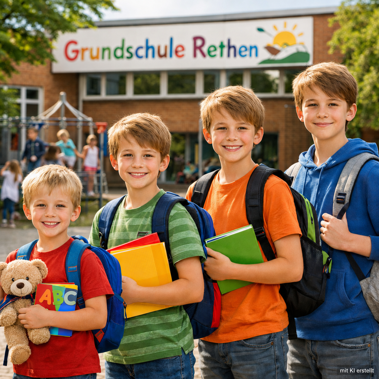 Kinder freuen sich vor der Schule